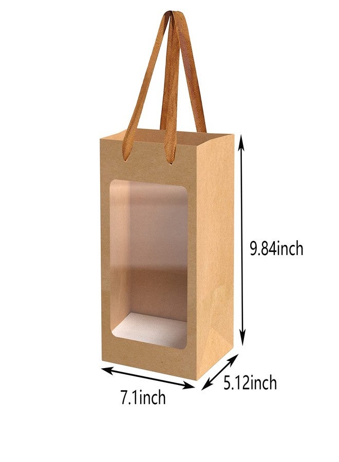 BallHull 12 Pcs Brown Paper Gift Bags with Transparent Window, 9.84"x7.0"x5.12" Kraft Shopping Bags with Handles for Bouquet Christmas Birthdays Festivals Party Weddings Wrapping - Image 2